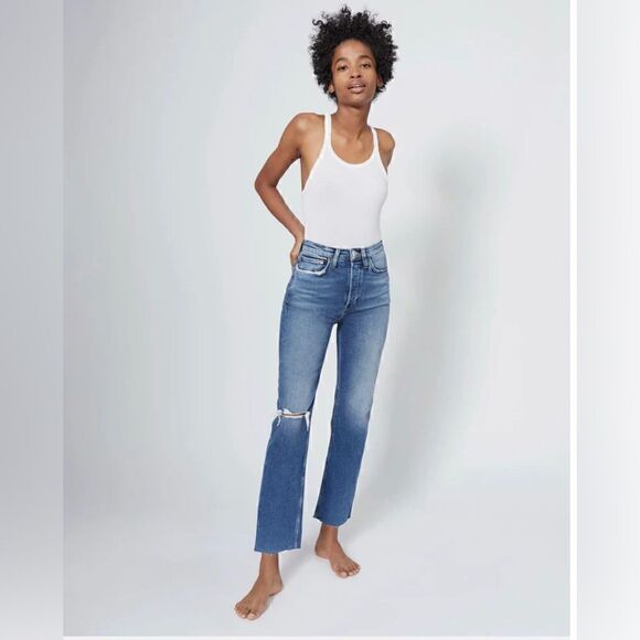 Re/Done Denim - Re/Done NWT 70’s Ultra High Rise Stove Pipe Vintage Indigo Destroyed Stretch 26
